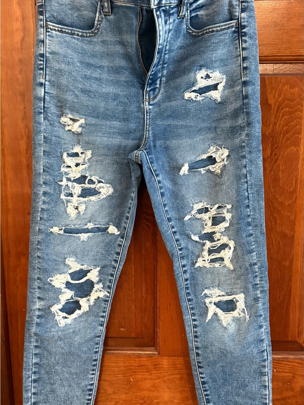 Women’s Distressed Blue Jean - Ripped Slim Fit Denim